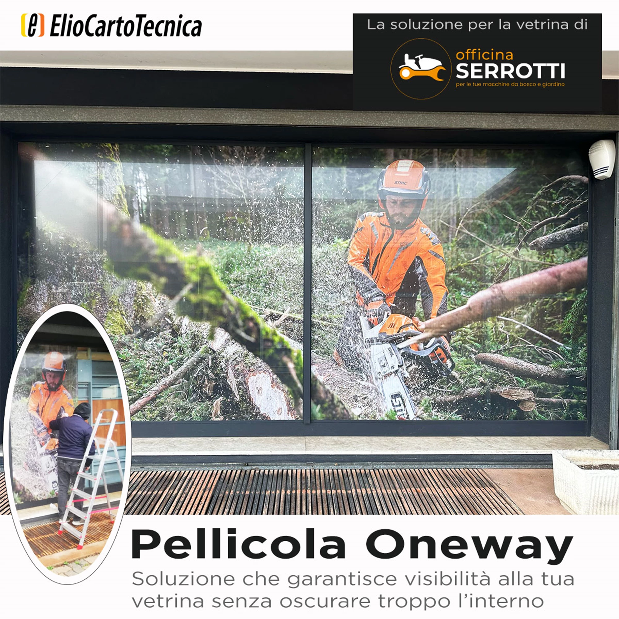 ➡️ PELLICOLA ONEWAY: OFFICINA SERROTTI LA UTILIZZA PER LA SUA VETRINA!